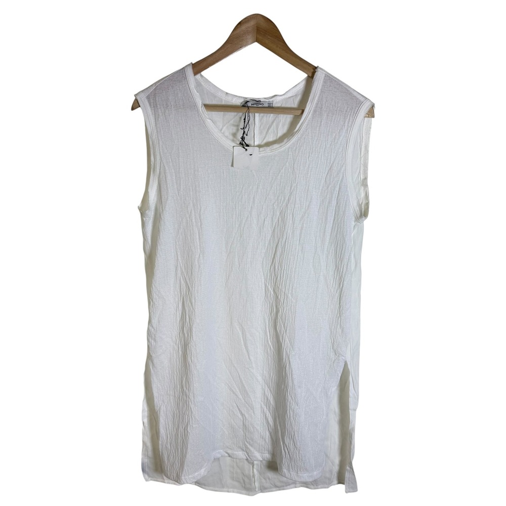 Mango Tunic Top Women Small White New Textured Sleeveless Side Slit High Low